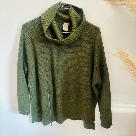 FADED GLORY Olive Green Side Zip Asymmetrical Knit Turtleneck Cowl Sweater M - Picture 2 of 11